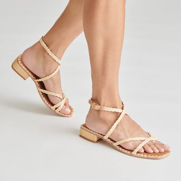 Like new Dolce Vita Brinn Sandal in Lt Natural strappy raffia kitten block heel - Picture 1 of 11